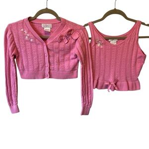 American Girl x Love Shack Fancy Girls sweater set M 10 12 Pink Cardigan Tank